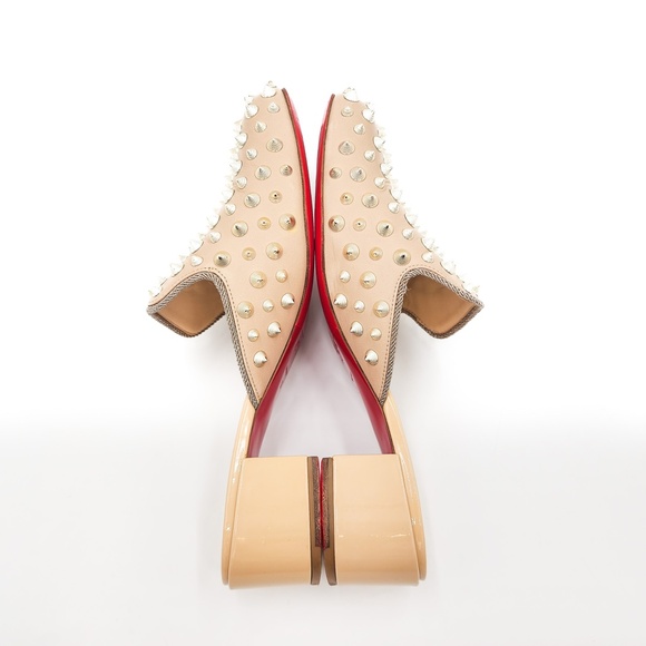 Christian Louboutin Beige Leather Studded Spike Slip-On Mules EU 39 - Picture 5 of 9